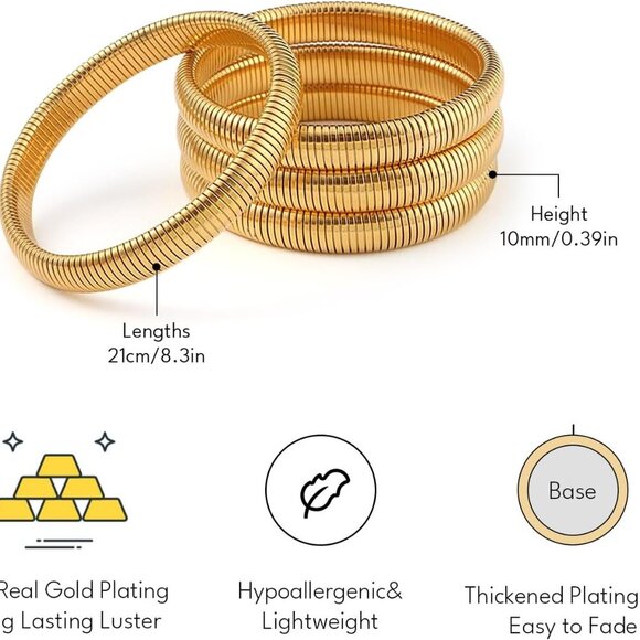 Gold Bangles for Women Stackable 18K Gold Plated Stainless Steel Jewelry Set of - Picture 2 of 8